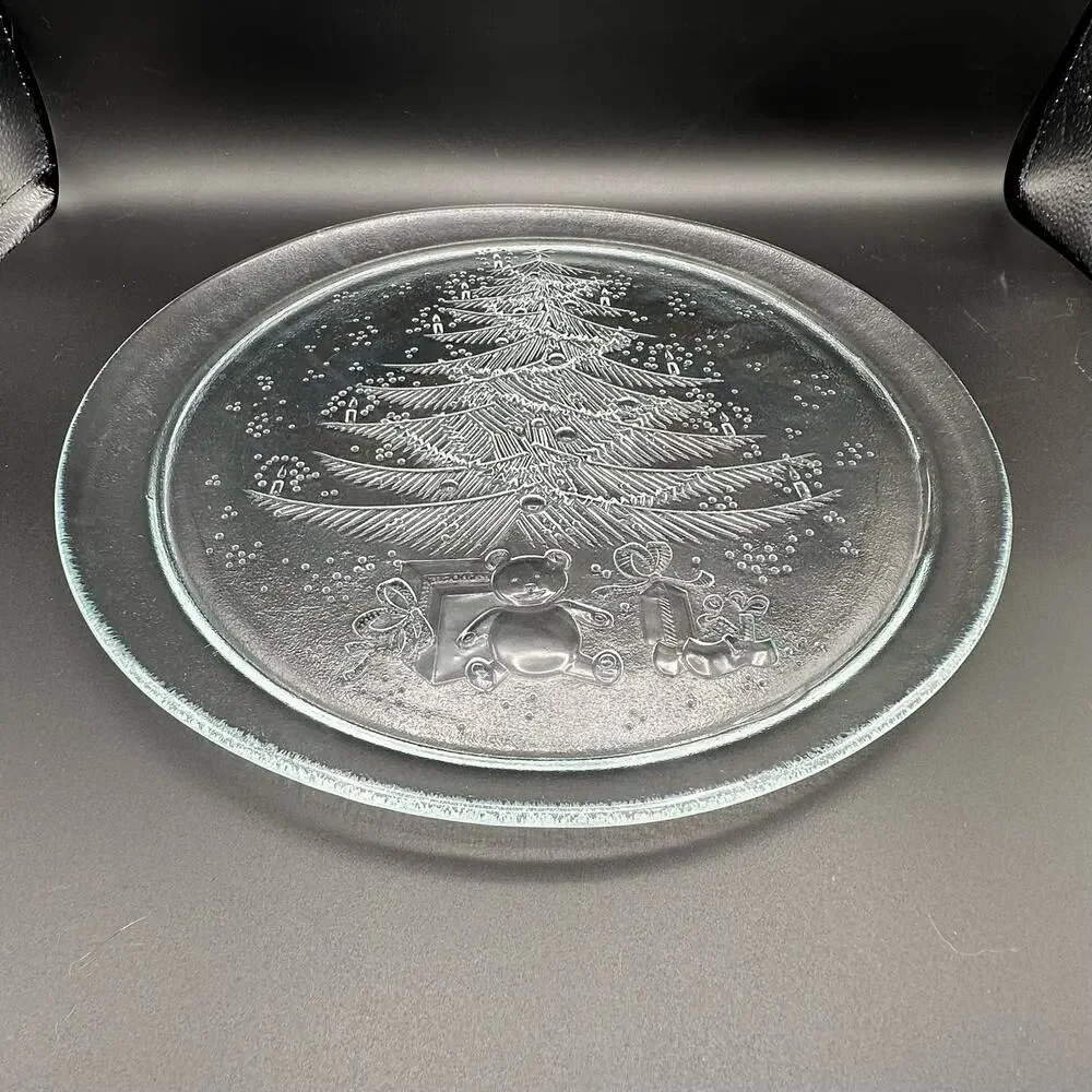 Vintage Duralex Christmas Platter Clear Tempered Glass Marked FRANCE 13